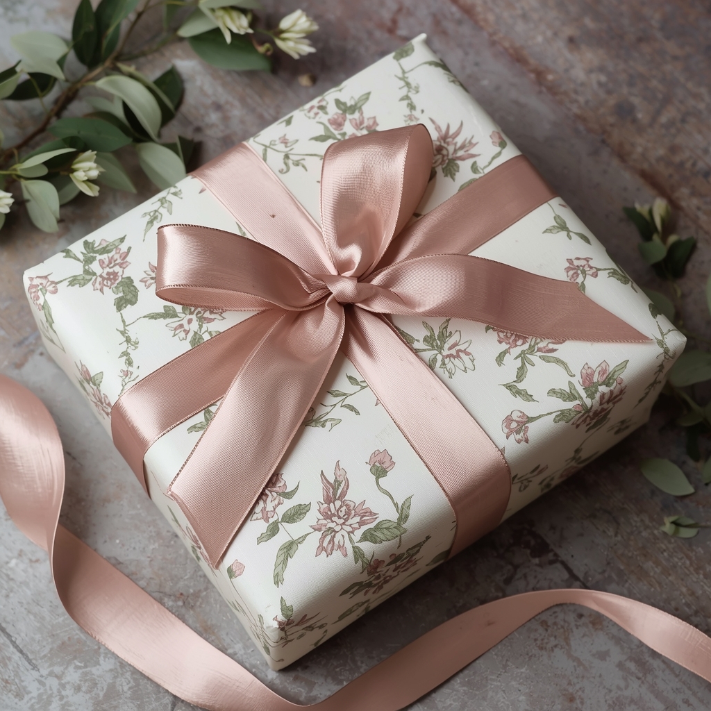 Bespoke gift wrapping with elegant ribbons and custom details
