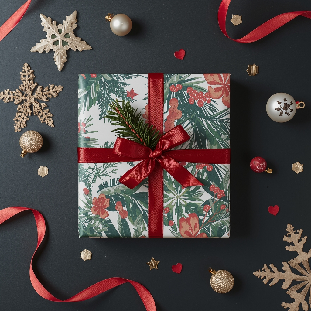 Festive celebration gift wrapping with decorative accents